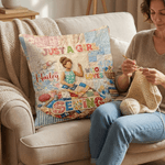 Personalised Just A Girl Who Loves Sewing Soft Cushion Cover with Name Home Decor Birthday Gift for Girls Women