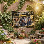 Personalized Congrats Firework Photo Tapestry Banner with Name and Year Celebration Party Decor Graduation Gift for Graduates