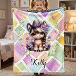 Personalised Cartoon Cowgirl Horse Birth Flower Soft Throw Blanket with Name Home Decor Birthday Gift for Girls Horse Lovers