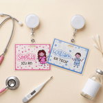 Personalized Cartoon Nurse Simple Line Drawing Laminated Photo Paper ID Badge Buddy with Name Nurse Week Birthday Gift for Nurse Doctor Medical Staff