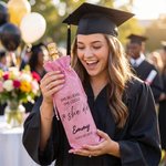 Personalizada Línea Simple Gorra de Graduación Bolsa de Vino con Nombre de Texto Año Fiesta de Graduación Regalo para Master PhD Graduados