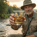 Personalised Gold Cool Fishing Initial 10 oz Rock Whiskey Glass with Name Father's Day Birthday Gift for Man Whiskey Lover Fishing Enthusiast