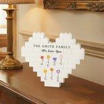 Personalised Grandma's Garden Birth Flower Heart Building Brick Puzzles with Names Text and Title Mother's Day Gift for Mom Grandma