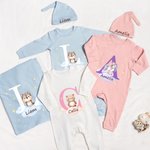 Personalised Cute Animal Star 100% Cotton Baby Romper Hat Blanket Outfit with Name and Gift Box Baby Shower Coming Home Gift for Newborn