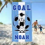 Personalizzato Giocatore di calcio Silhouette a strisce Asciugatura rapida Asciugamano da spiaggia sovradimensionato morbido con nome Piscina Regalo di compleanno per l'amante del giocatore di calcio