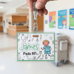 Personalized Cartoon Nurse Simple Line Drawing Laminated Photo Paper ID Badge Buddy with Name Nurse Week Birthday Gift for Nurse Doctor Medical Staff