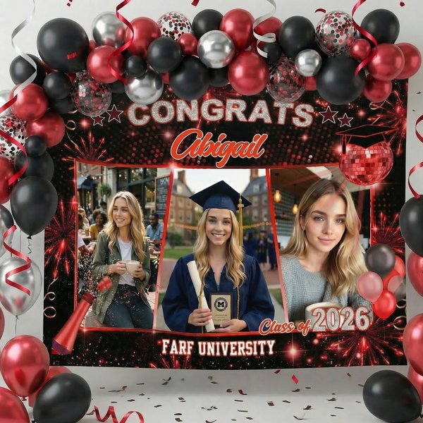 Personalized Congrats Firework Photo Tapestry Banner with Name and Year Celebration Party Decor Graduation Gift for Graduates