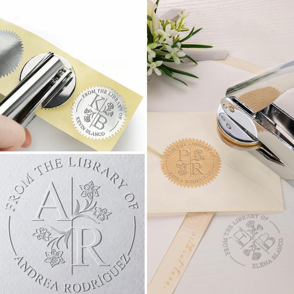 Embosador personalizado de metal con flor de nacimiento monograma nombre e iniciales regalo de cumpleaños y club de lectura para amantes de los libros