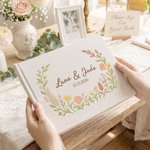 Personalize Floral Wreath Wedding Guest Book with Names and Date Wedding Anniversary Gift for Newlyweds