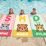 Serviette de plage en microfibre avec nom, personnalisée, avec les initiales d'un animal mignon, à séchage rapide Cadeau de plage pour un ami ou un enfant