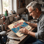 Personalized Vintage Cartoon Auto Mechanic Character Garage Metal Sign with Name Father's Day Birthday Gift for Father