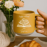 Personalised Line Drawing Style Floral Book 12 oz Ceramic Coffee Mug with Title Name and Date Retirement Gift for Retired Teacher Woman