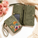 Gepersonaliseerde New Chapter Floral Butterfly Portemonnee PU Leer met Naam en polsbandje Verjaardagscadeau voor vrouwen