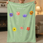 Personalized 1-12 Birth Flowers Soft Throw Blanket with Names Home Decor Mother's Day Birthday Gift for Mom Grandma Wife