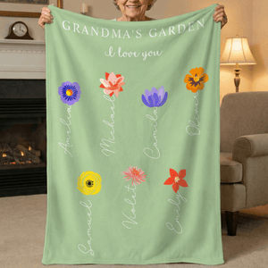 Personalised 1-12 Birth Flowers Soft Throw Blanket with Names Home Decor Mother's Day Birthday Gift for Mom Grandma Wife