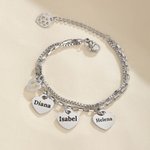 Pulsera personalizada de doble cadena con 1 a 6 colgantes en forma de corazón nombre y grabado regalo de cumpleaños para madre y abuela