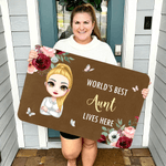 Personalised Watercolor Flower Cartoon Character Non-Slip Doormat with Title and Name Home Decor Mother's Day Gift for Mom Grandma