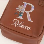 Personalisierte Kosmetiktasche mit irisierender Geburtsblume und Initiale | mit Namen | großer Kulturbeutel | Geburtstag Muttertag Geschenk für Frauen