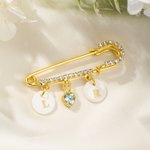 Personalizada Inicial Shell Charm Broche de Seguridad Algo Azul Pin con Corazón Colgante Aniversario de Boda Regalo para Novia
