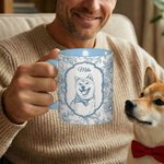 Personalized Toile De Jouy Style Pet Photo 11 oz 15 oz Ceramic Mug with Name Daily Use Birthday Gift for Pet Owner Lover