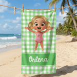 Personalized Stripe Cartoon Character Oversized Quick-Dry Beach Towel with Name Beach Party Birthday Gift for Boys Girls