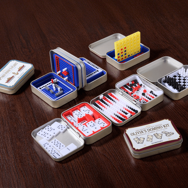 Personalised 3d Printing Vintage Tinplate Box Pocket Board Game Set with Text Travel Birthday Gift for Friends Game Lovers