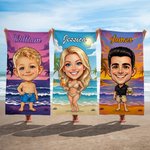 Personalised Retro Americana Cartoon Style  Photo Quick Dry Beach Towel with Name Anniversary Beach Trip Vacation Gift for Family Friends