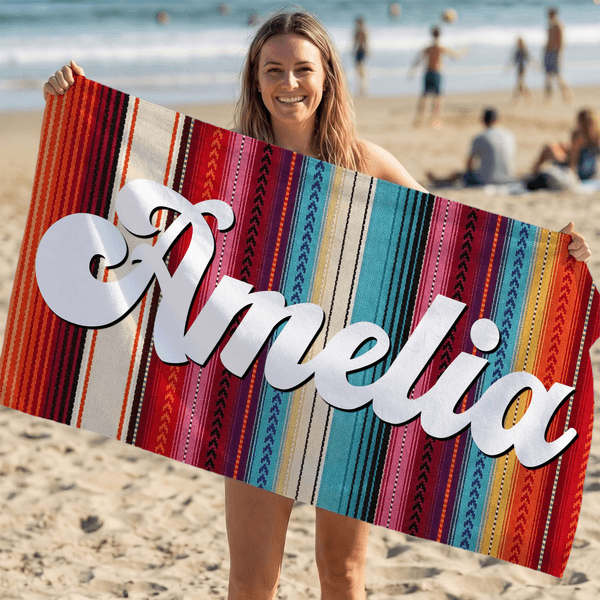 Personalized Aztec Style Quick Dry Oversized Microfiber Beach Towel with Name Beach Party Holiday Gift for Family Friends
