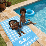 Personalized Stripe Cartoon Character Oversized Quick-Dry Beach Towel with Name Beach Party Birthday Gift for Boys Girls