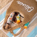 Personalisierte Multicolor gestickten Namen häkeln Raffia Tote Bag Strand Urlaub Singles Party Geburtstag Geschenk für Sie