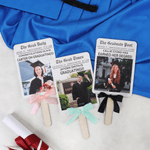 Personalisert avisbakgrunnsbånd med sløyfe Foto uteksamineringsvifter med tekst uteksamineringsgave til nyutdannede