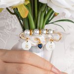 Personalizada Inicial Shell Charm Broche de Seguridad Algo Azul Pin con Corazón Colgante Aniversario de Boda Regalo para Novia