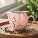 Personalisierte Geburt Blume Keramik Teekanne mit Namen und Tee-Sieb Geburtstag Muttertag Geschenk für Mama Oma