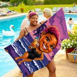 Personalised Retro Americana Cartoon Style  Photo Quick Dry Beach Towel with Name Anniversary Beach Trip Vacation Gift for Family Friends