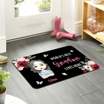 Personalised Watercolor Flower Cartoon Character Non-Slip Doormat with Title and Name Home Decor Mother's Day Gift for Mom Grandma