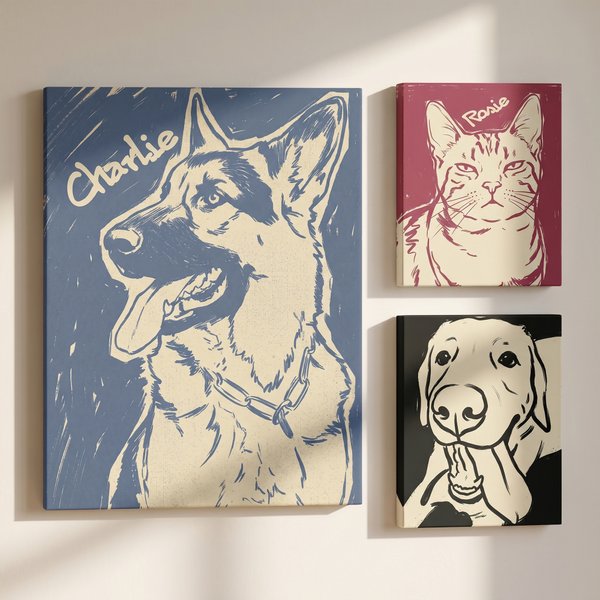 Personalised Hand-Drawn Doodle Style Pet Photo Canvas Prints  with Name Ship from USA Home Decor Birthday Gift for Pet Lover