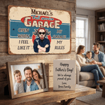 Personalized Vintage Cartoon Auto Mechanic Character Garage Metal Sign with Name Father's Day Birthday Gift for Father