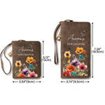 Gepersonaliseerde New Chapter Floral Butterfly Portemonnee PU Leer met Naam en polsbandje Verjaardagscadeau voor vrouwen