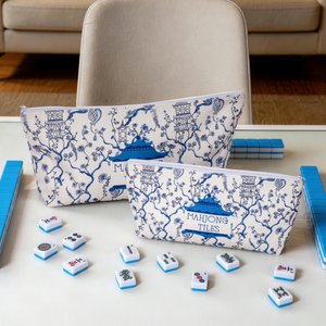 Personalised Chinoiserie Mahjong Tiles Pouch Makeup Bag with Text Travel Accessory Birthday Gift for Mahjong Lovers