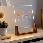 Personalised Birth Flower Acrylic LED Night Light with 1-12 Names Title Text and Wooden Base Mother's Day Gift for Mom Grandma