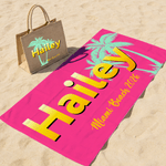 Personalized Palm Gradient Name Jute Tote Bag Quick Dry Soft Oversized Beach Towel Set with Text Summer Vacation Beach Party Birthday Gift for Women