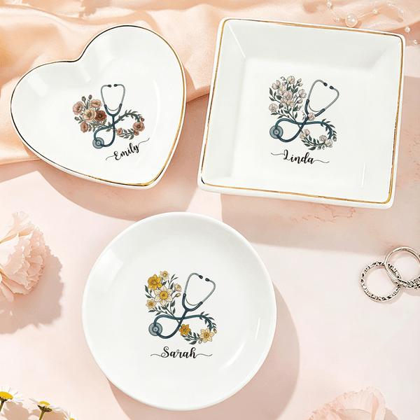 Personalizado Médico Nacimiento Flor Joyería Bandeja con Nombre Día de la Enfermera Cumpleaños Regalo para Personal Médico Enfermera Médico