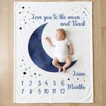Gepersonaliseerde Maanfase Zachte Deken met Naam en Datum Home Decor Baby Shower Verjaardagscadeau voor Pasgeborene Nieuwe Moeder