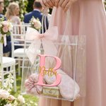 Personalisierte Hochzeit Geschenktüte mit Namen und Initiale | Transparente PVC-Tasche mit Schleife | Mitgebsel | JGA Geschenk für Gäste Brautjungfern
