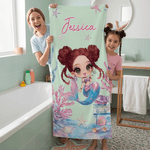 Toalla de playa personalizada de sirena de secado rápido y gran tamaño con nombre Vacaciones en la playa Fiesta de cumpleaños Regalo para niñas Familia