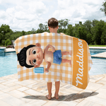 Personalized Stripe Cartoon Character Oversized Quick-Dry Beach Towel with Name Beach Party Birthday Gift for Boys Girls