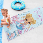 Toalla de playa personalizada de sirena de secado rápido y gran tamaño con nombre Vacaciones en la playa Fiesta de cumpleaños Regalo para niñas Familia