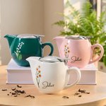 Personalisierte Geburt Blume Keramik Teekanne mit Namen und Tee-Sieb Geburtstag Muttertag Geschenk für Mama Oma
