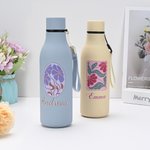 Personalized Watercolor Floral Multicolor 18.5 oz Insulated Water Bottle with Carrying Rope and Spill-Proof Lid Birthday Gift for Friends Family