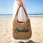 Personalisierte Multicolor gestickten Namen häkeln Raffia Tote Bag Strand Urlaub Singles Party Geburtstag Geschenk für Sie